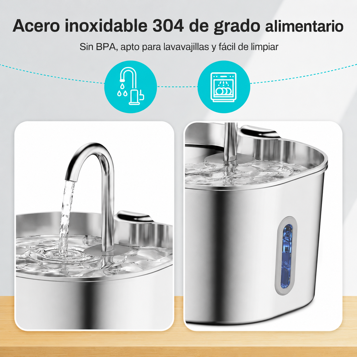 Fuente de agua para gatos Miaunda 2,2 L – Acero inoxidable